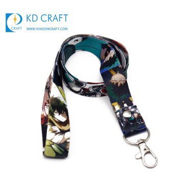 Free sample custom polyester sublimation printing japanese anime cartoon character lanyard